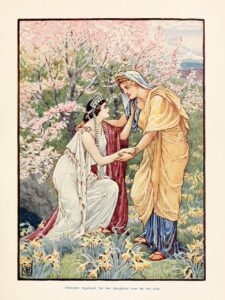 "Demeter rejoiced, for her beloved daughter [Persephone] was by her side", painting by Walter Crane