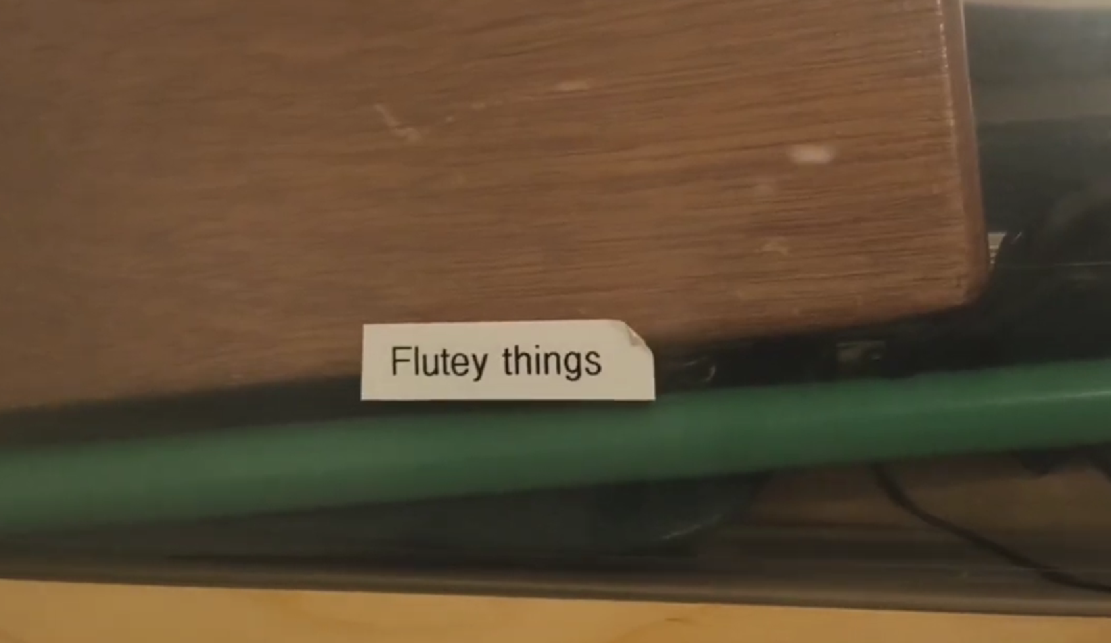 Photo of a box labeled "Flutey things"