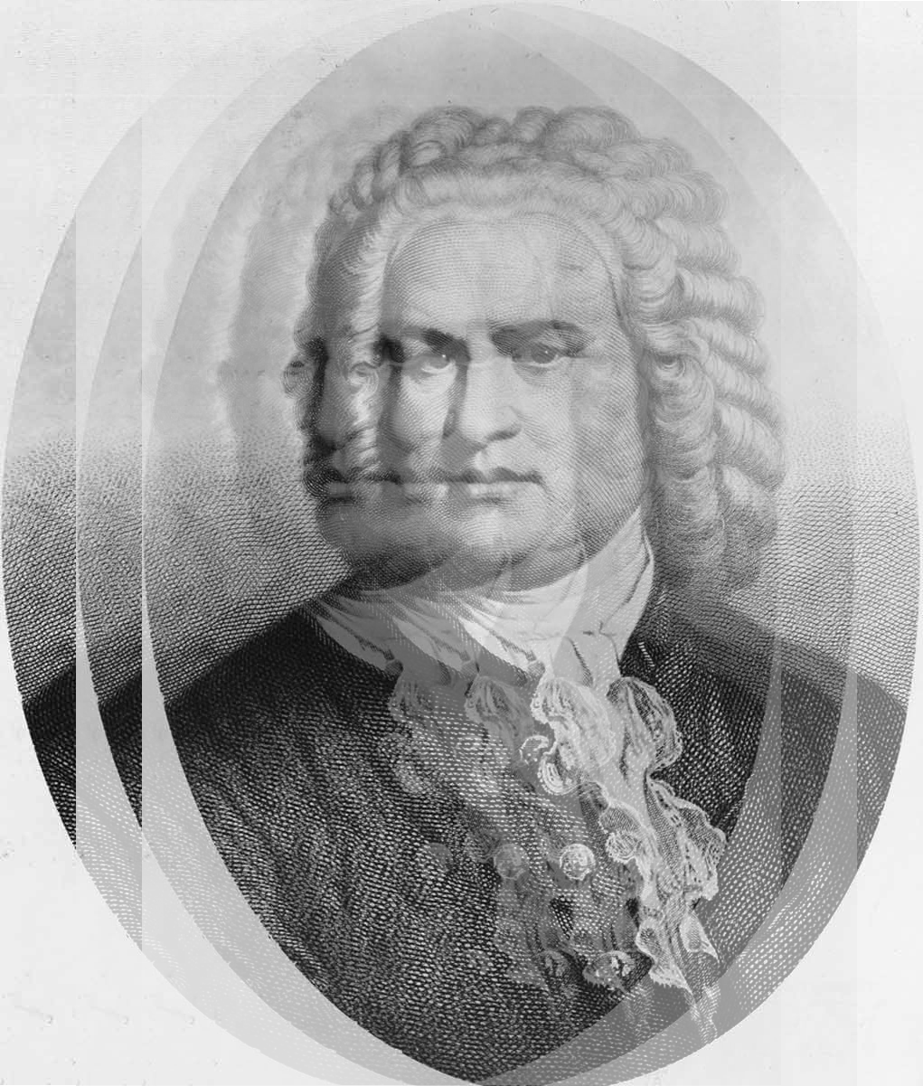 Portrait of JS Bach, modified with an echo-like effect